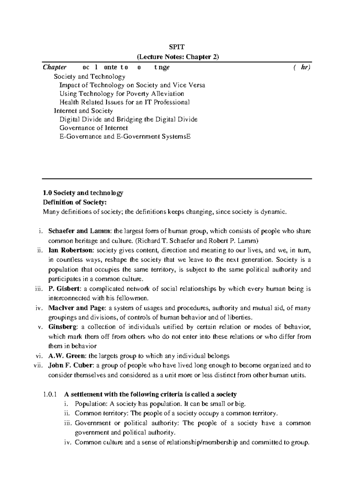 SPIT (Lecture Notes: Chapter 2) Social Context of Computing and ...