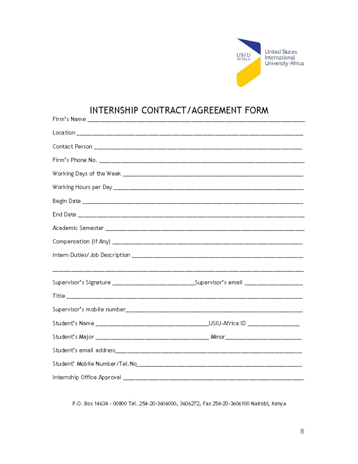 Internship Contract Agreement Form - INTERNSHIP CONTRACT/AGREEMENT FORM ...