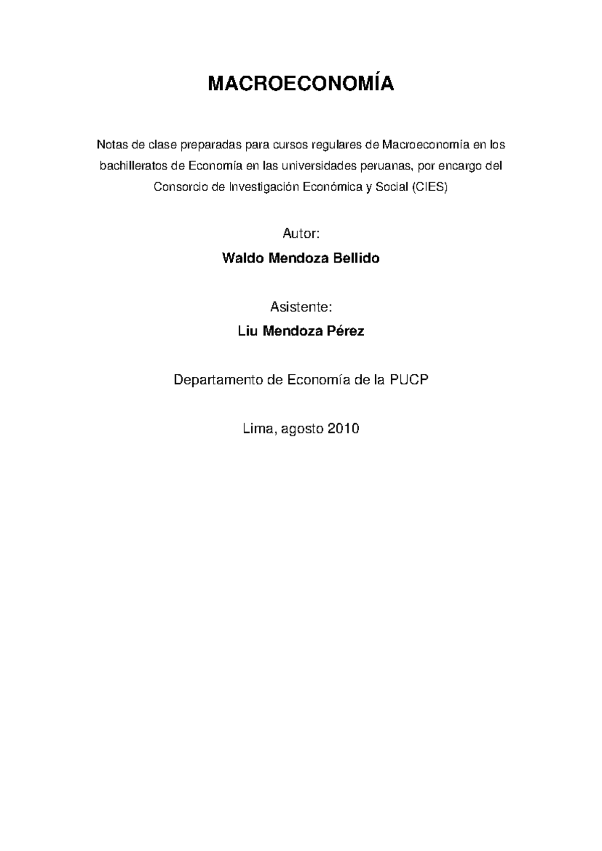 Notas de Clase de Macroeconomía - Waldo Mendoza (MACRO 1, 2, 3) - Document Preview