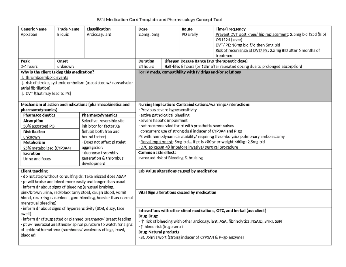 Tacrolimus Medication Card for Immunosuppressant Therapy - Studocu