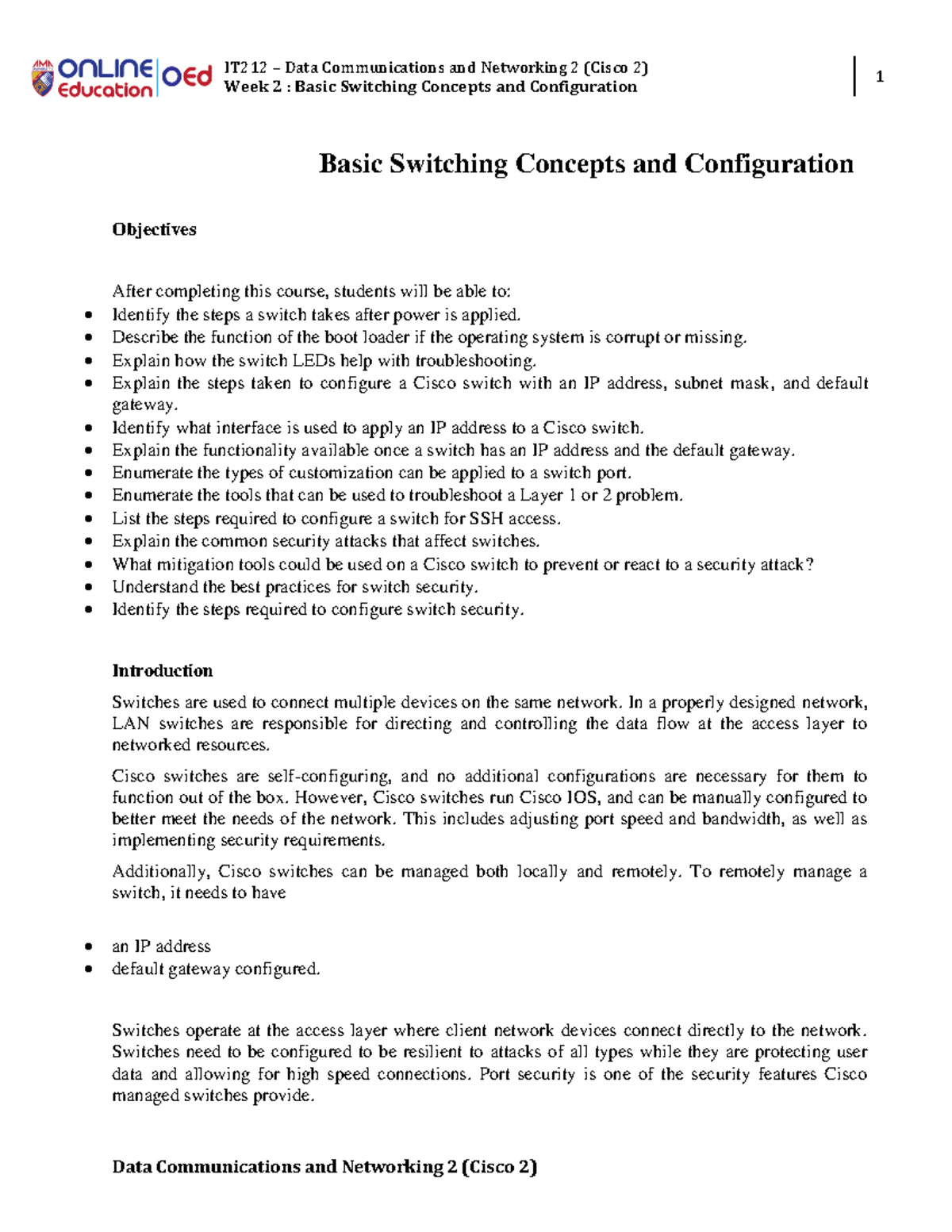 Lesson 2 - lecture - Week 2 : Basic Switching Concepts and ...