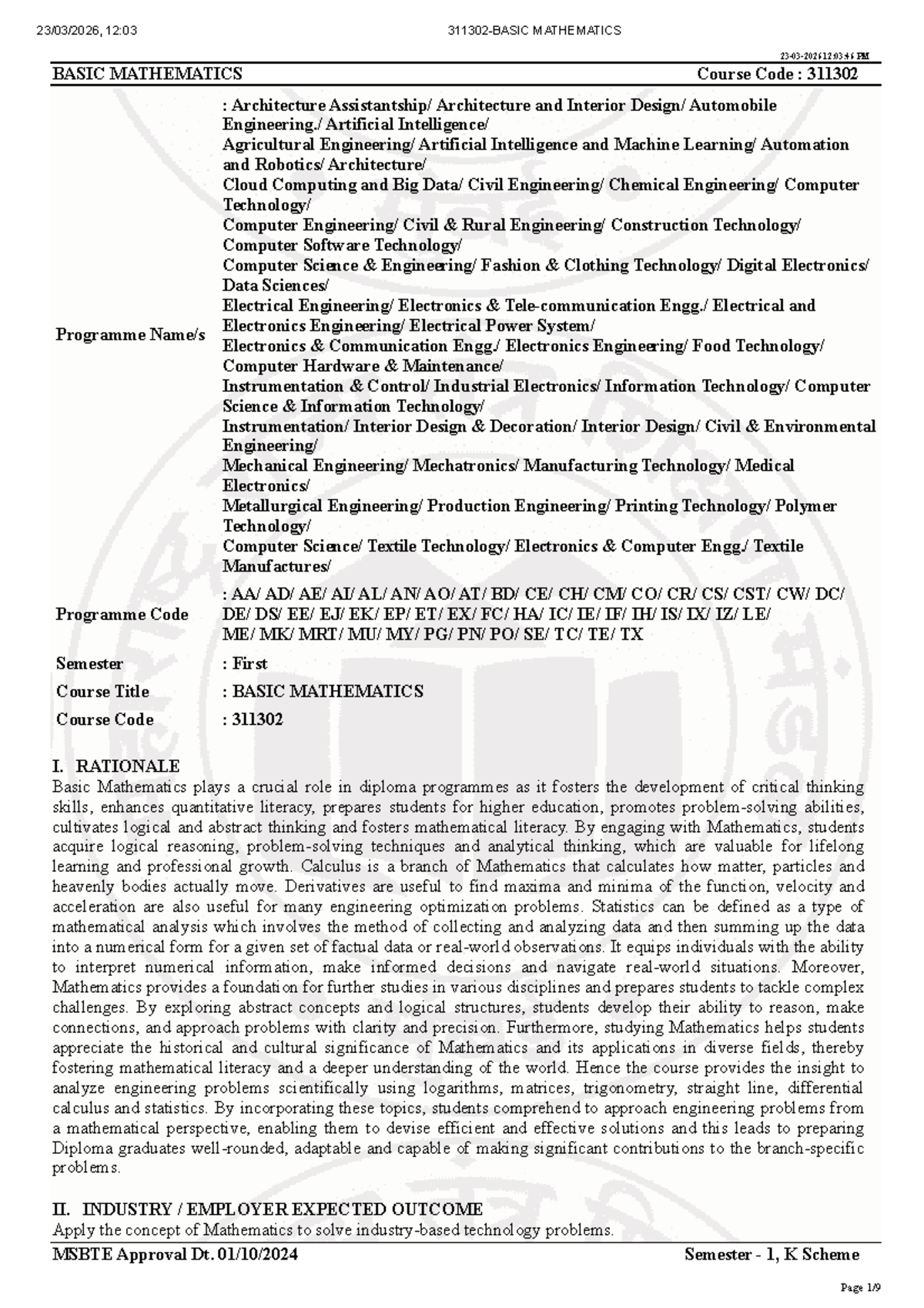 311302 - Basic Mathematics Course Overview and Learning Outcomes - Studocu