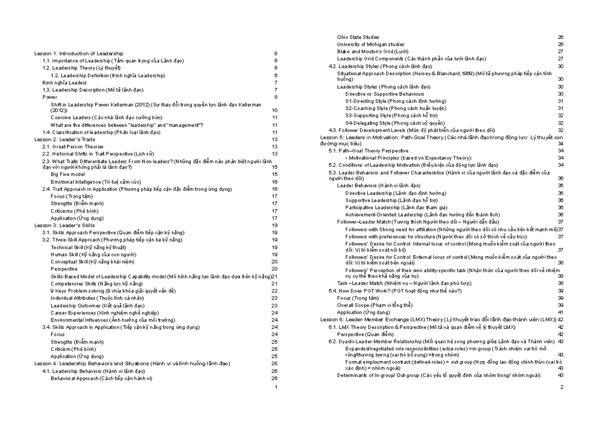 Leadership Final Exam Notes (Lãnh đạo cuối kì) - Studocu
