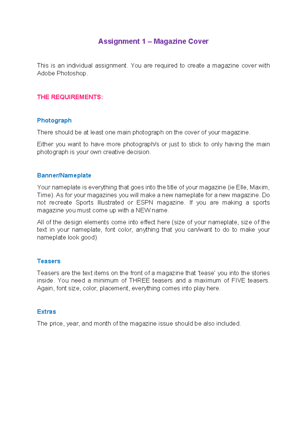 Guidelines for Assignment 1-Magazine Cover - Assignment 1 – Magazine ...