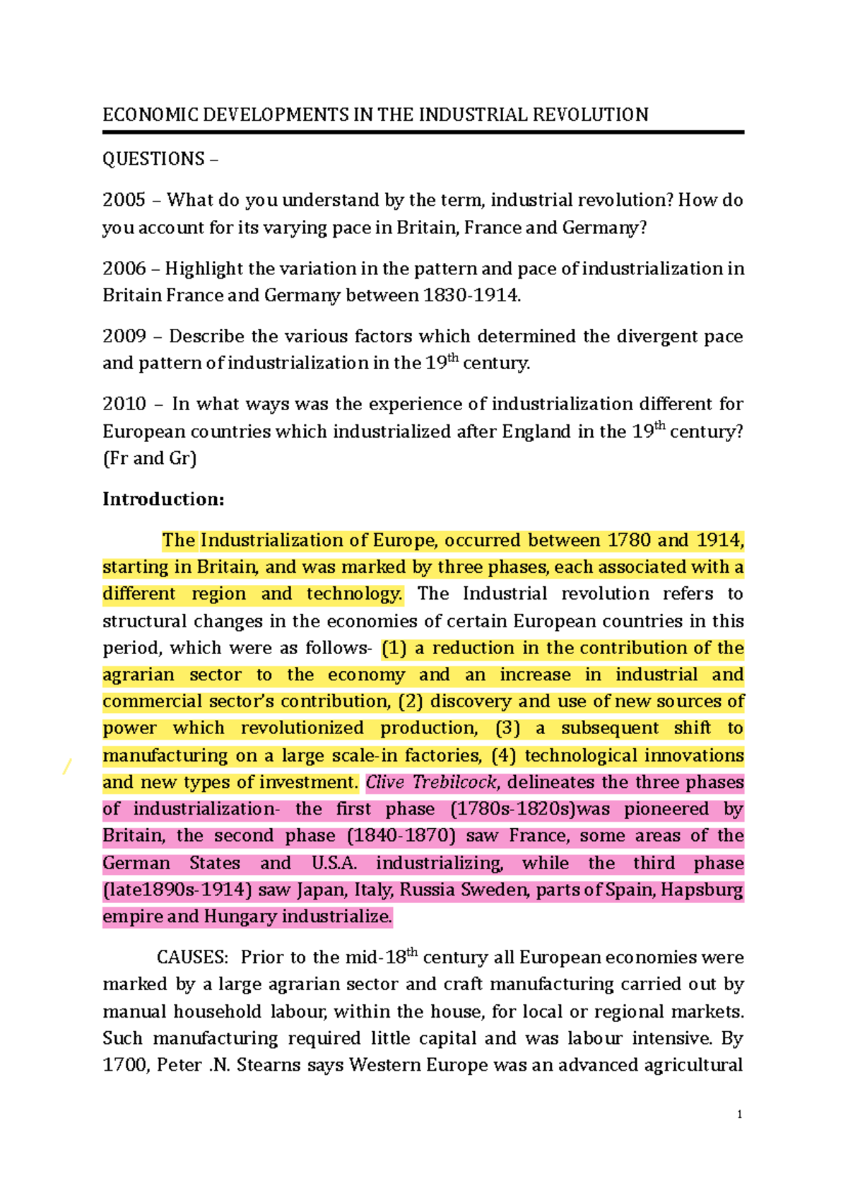 Industrial Revolution Comprehensive - ECONOMIC DEVELOPMENTS IN THE ...