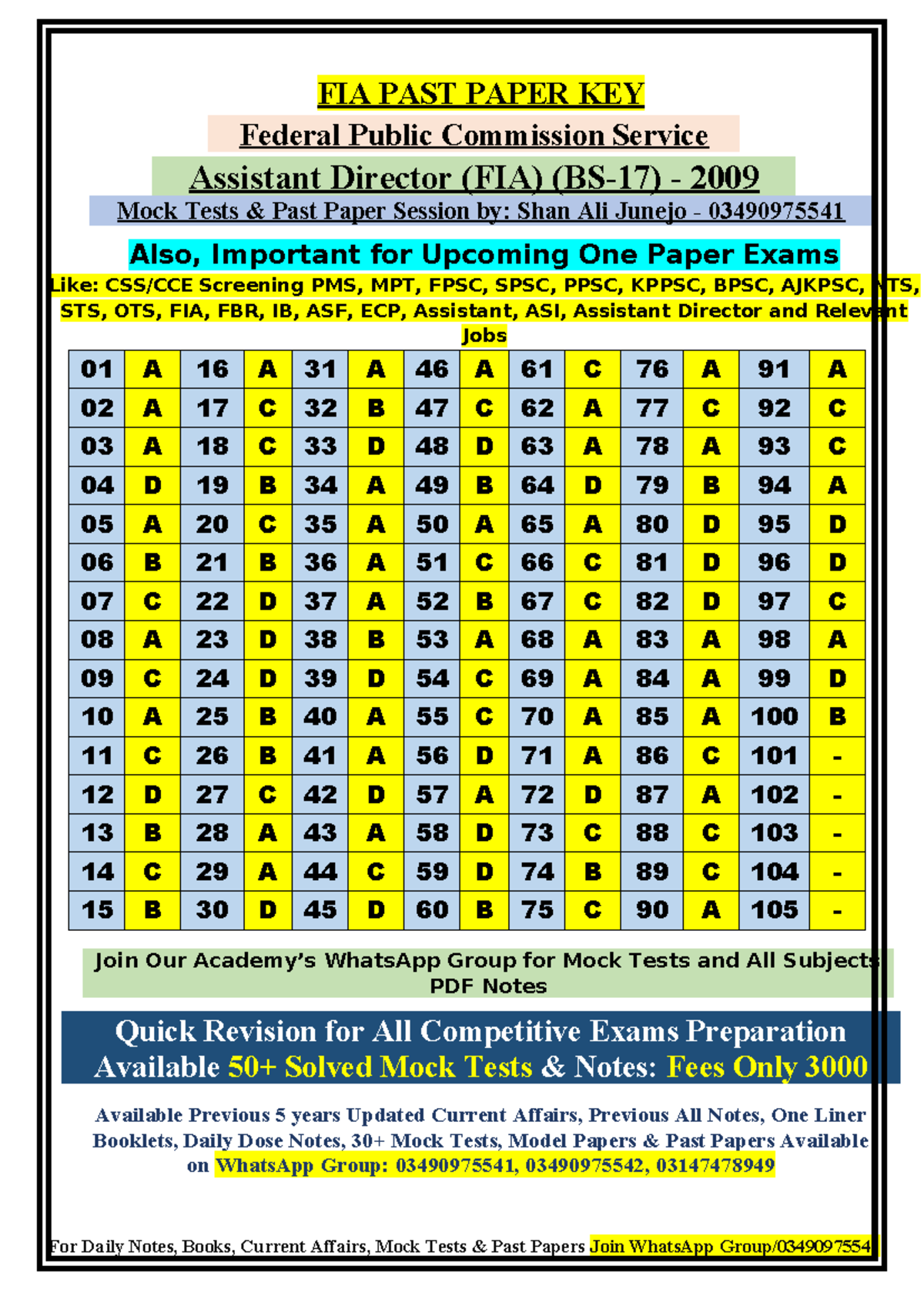 2009 FIA Assistant Director Past Paper Key & Mock Tests - Studocu