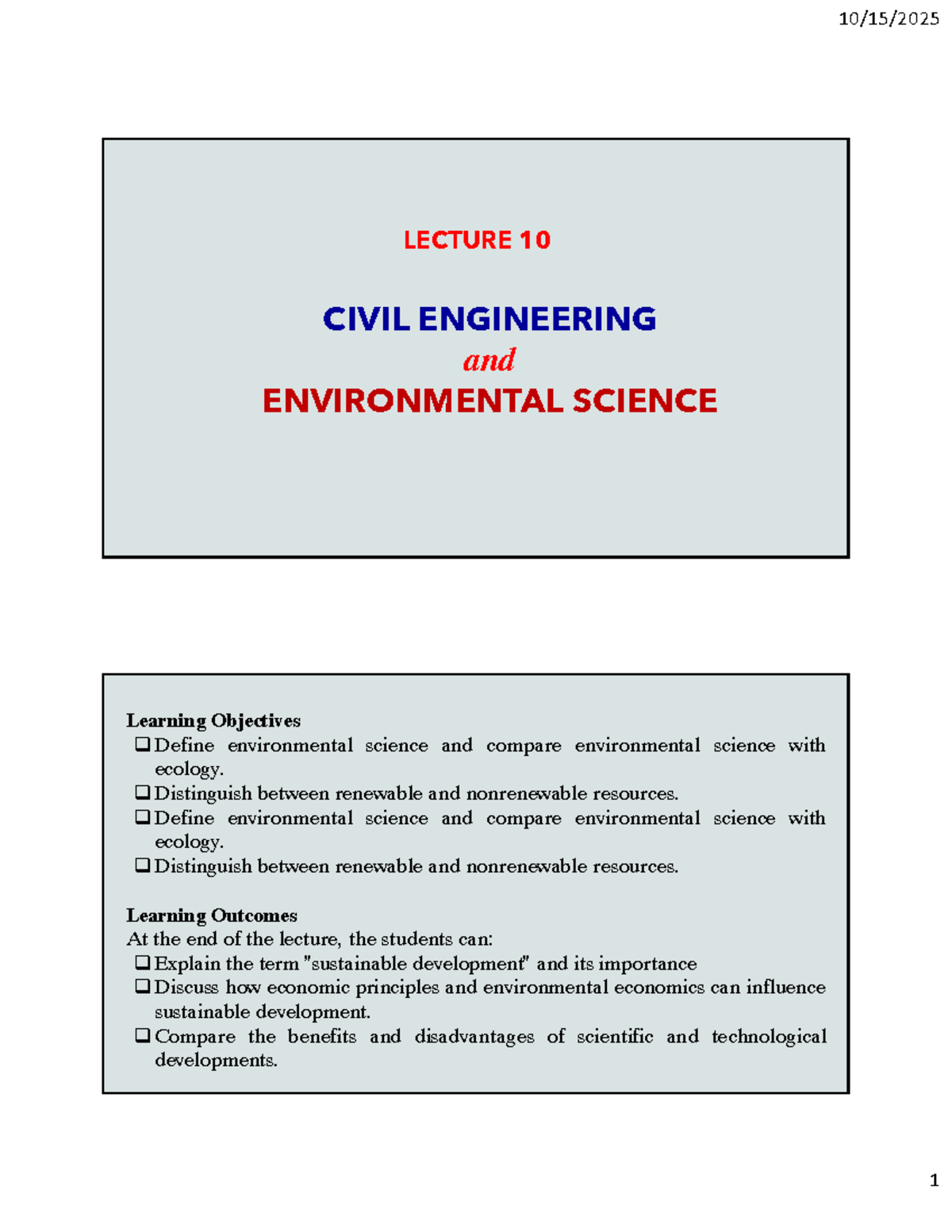 LECTURE 10: CIVIL ENGINEERING & ENVIRONMENTAL SCIENCE Insights and ...