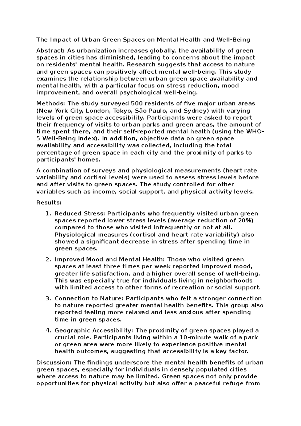 The Impact of Urban Green Spaces on Mental Health and Well-Being ...