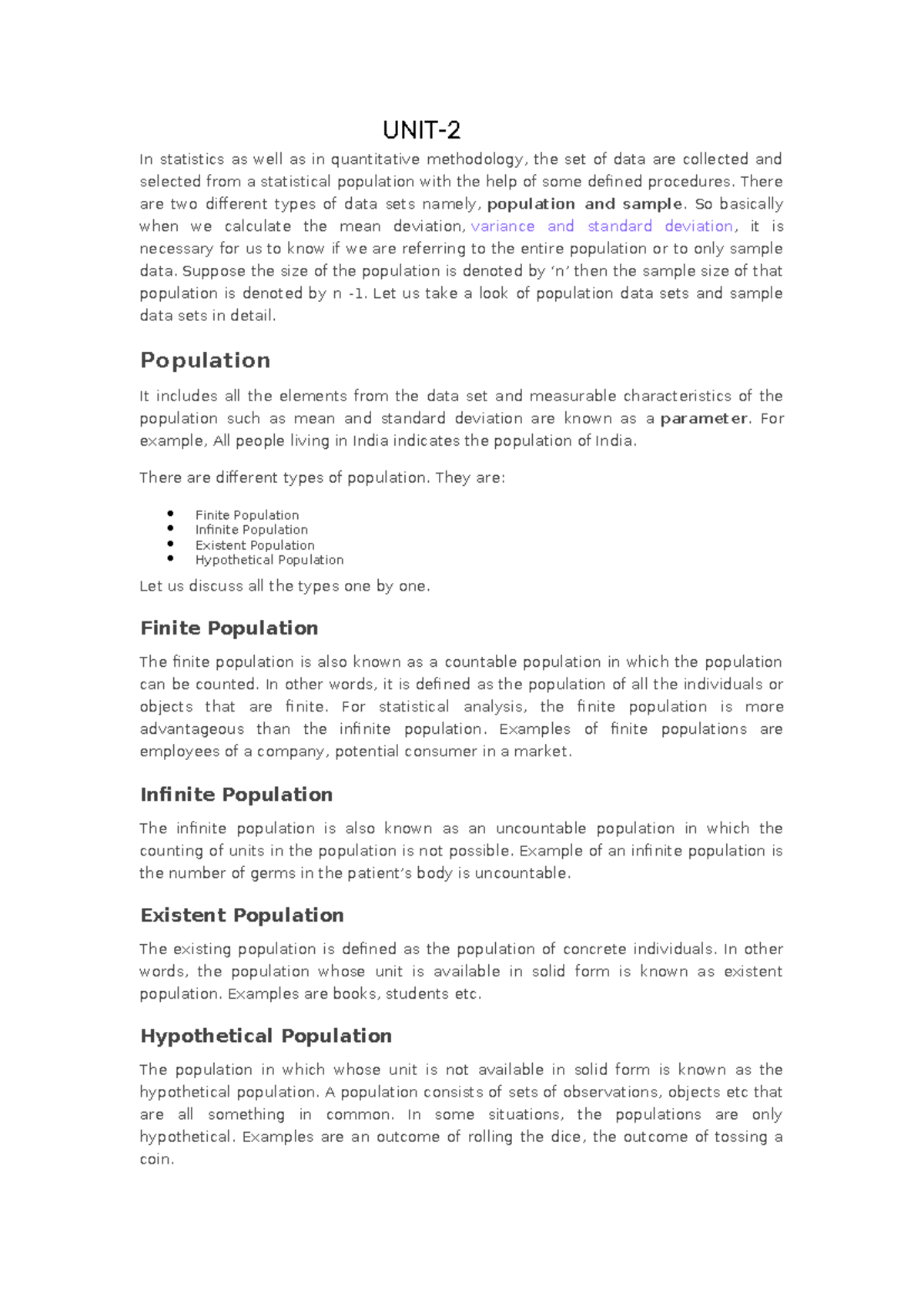 MFCS Unit-2: Understanding Population and Sample Data in Statistics ...