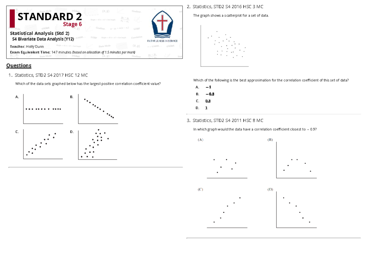 Statistics, STD2 S4 2026 HSC Bivariate Data Analysis Guide - Studocu