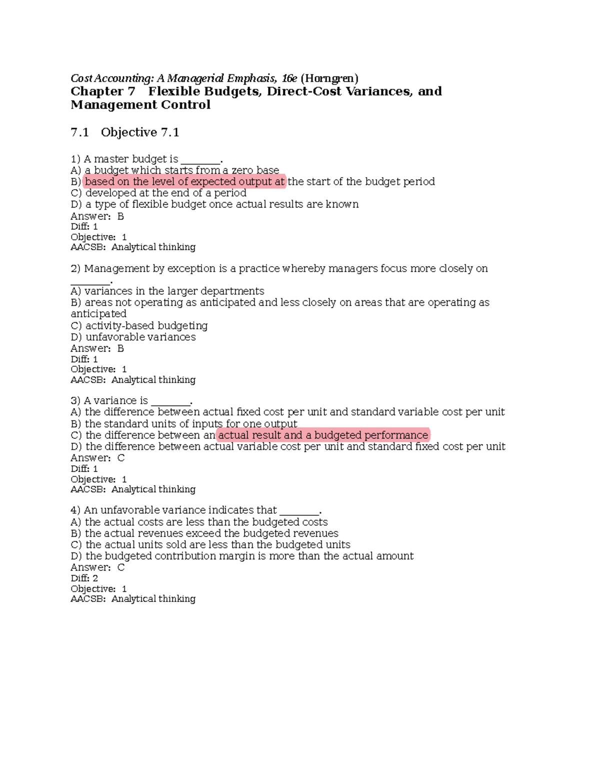 Cost Accounting - Chapter 7: Flexible Budgets and Variance Analysis ...