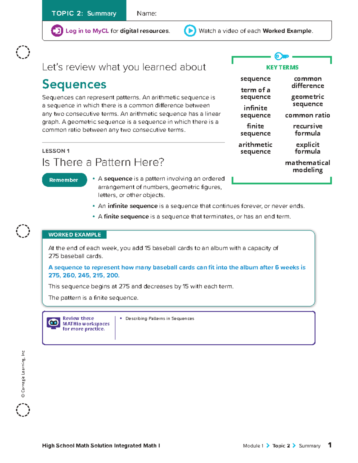 Integrated Math I: Topic 2 Summary on Sequences & Patterns - Studocu