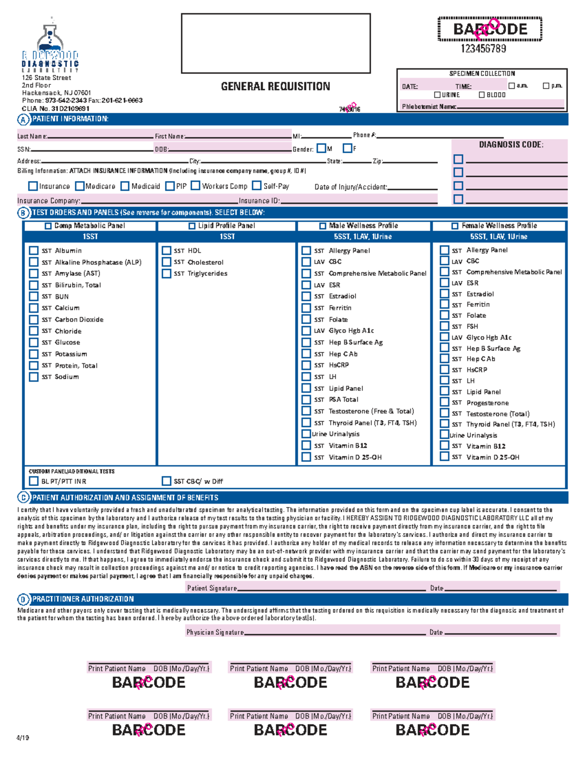 General Requisition Form - CPT Code FP 123456789 - Studocu
