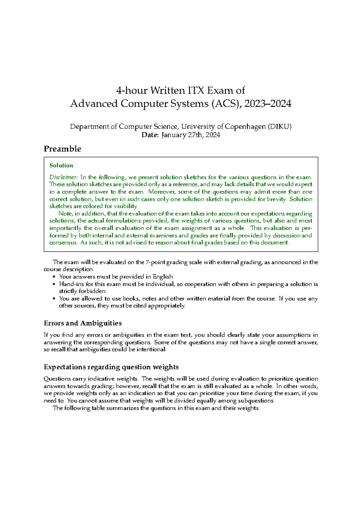 ACS 2024 Written ITX Exam Solutions for Advanced Computer Systems - Studocu