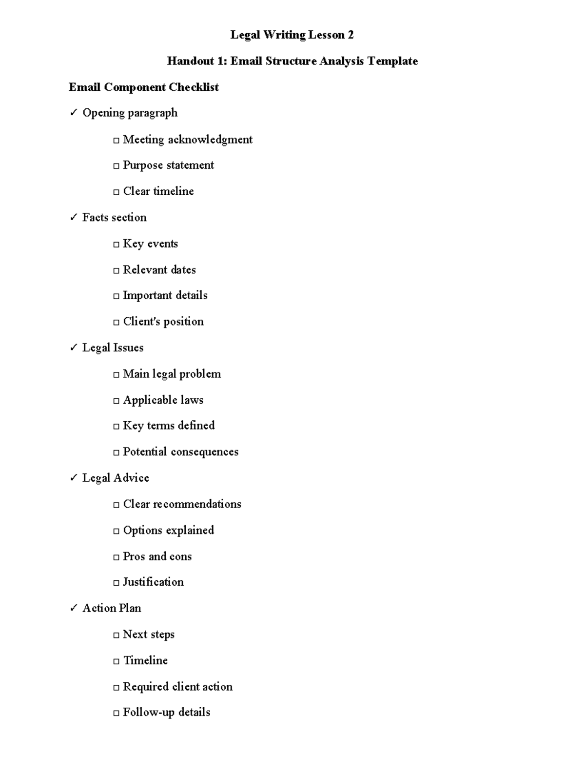 Legal Writing Lesson 2 Handout - Studocu