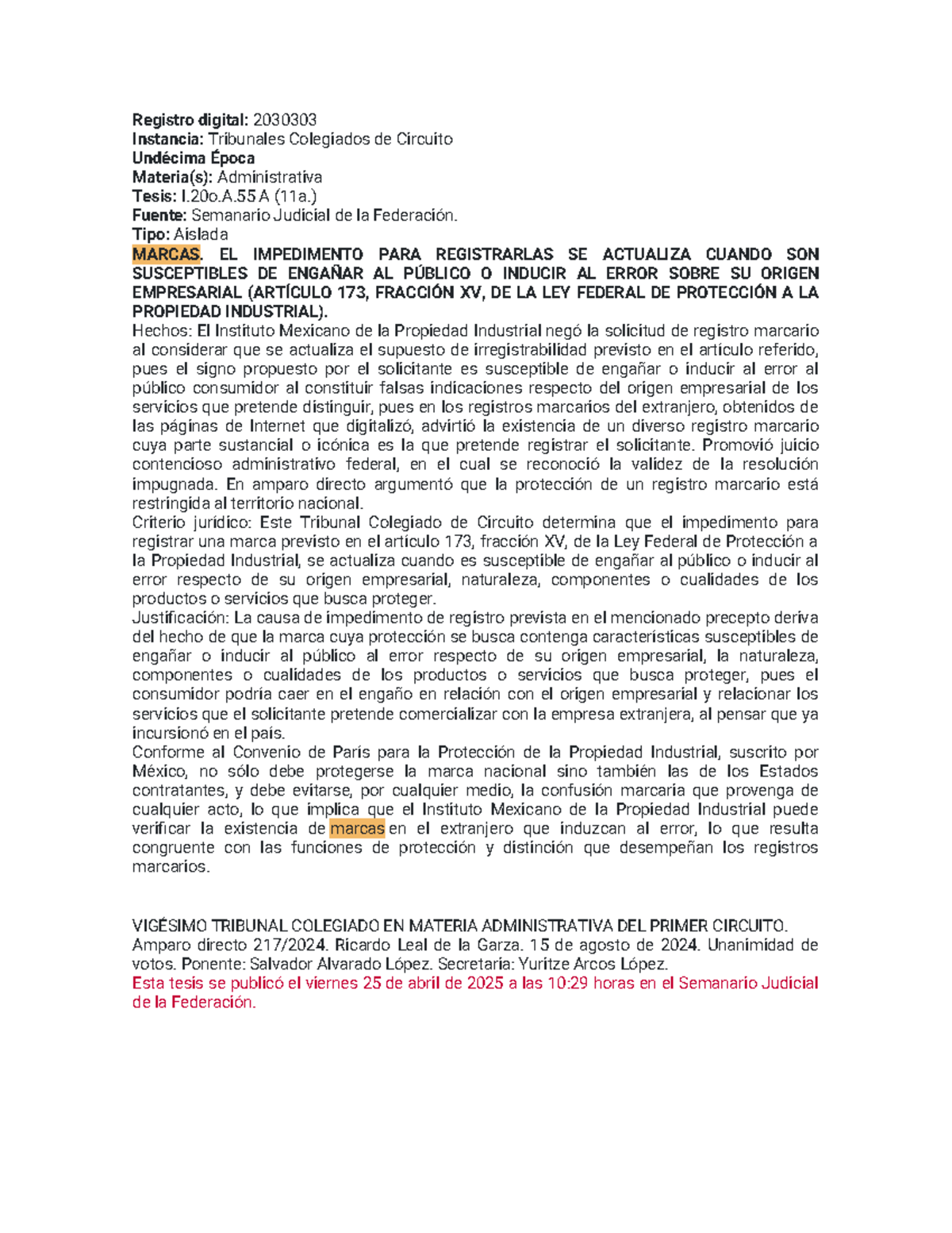 Tesis y Jurisprudencias sobre Marcas: 2030303 y 2027653 - Studocu
