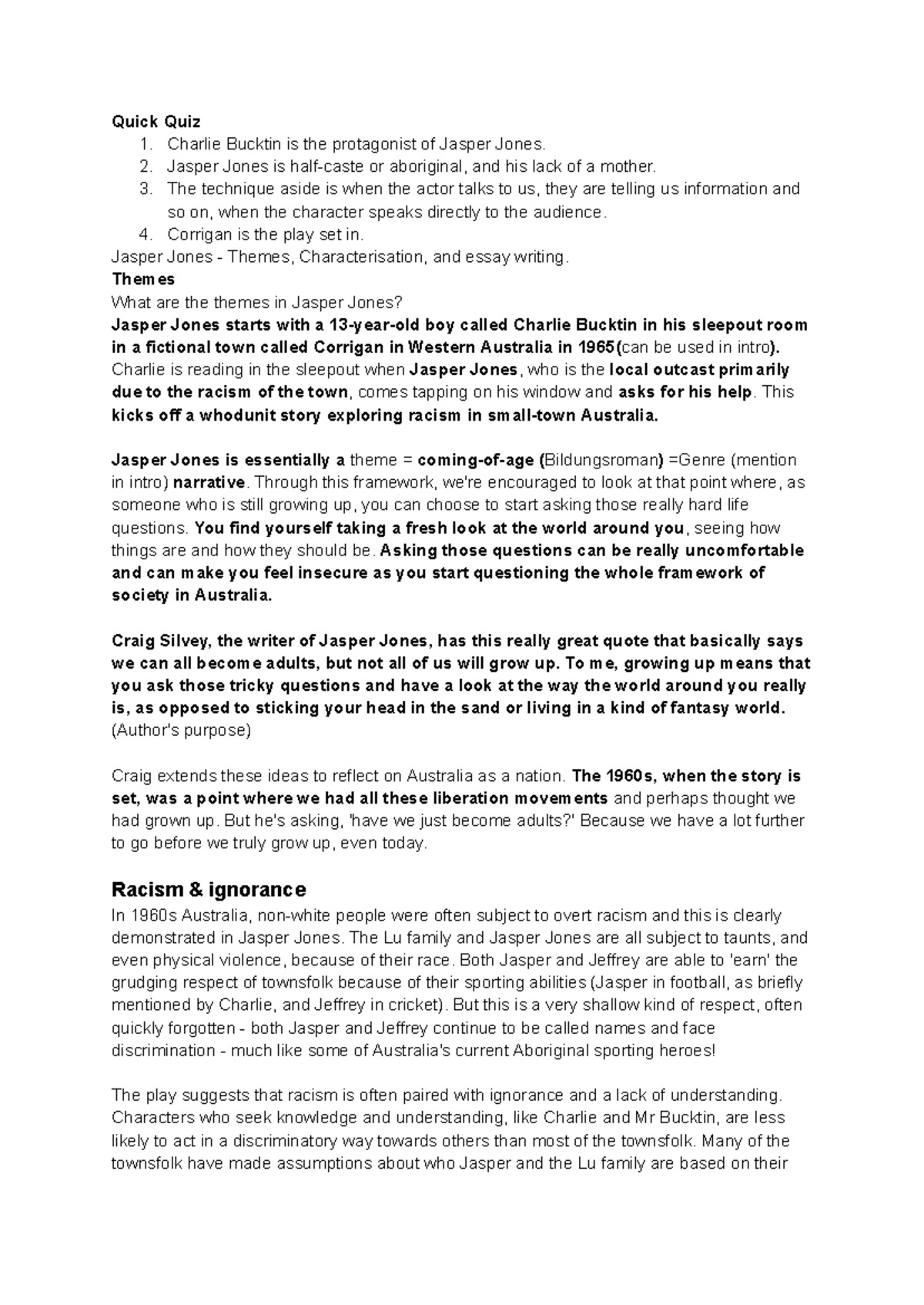 Jasper Jones (ENG101) - Quiz Notes on Themes and Character Development ...