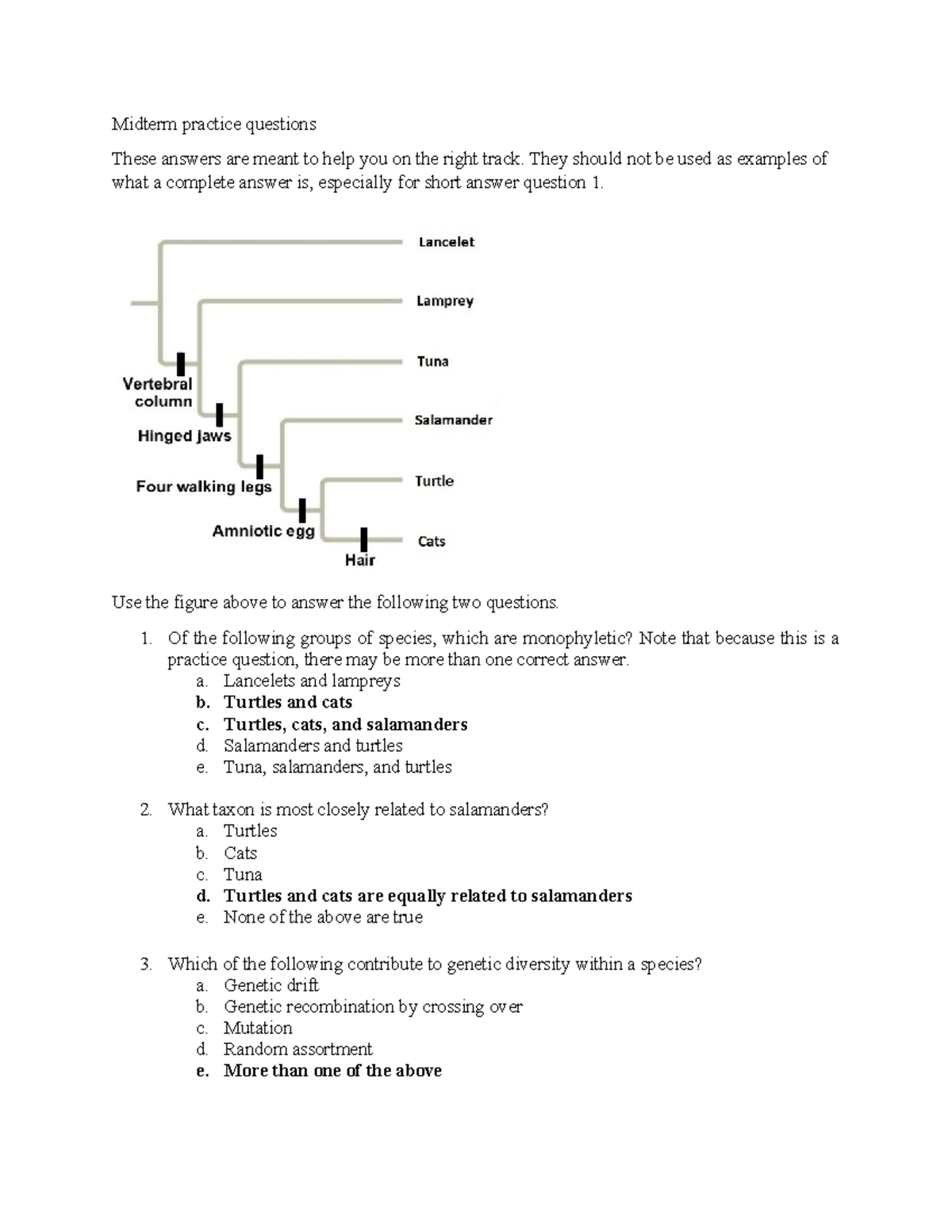 Midterm Practice Questions & Answers for Biology 101 - Studocu