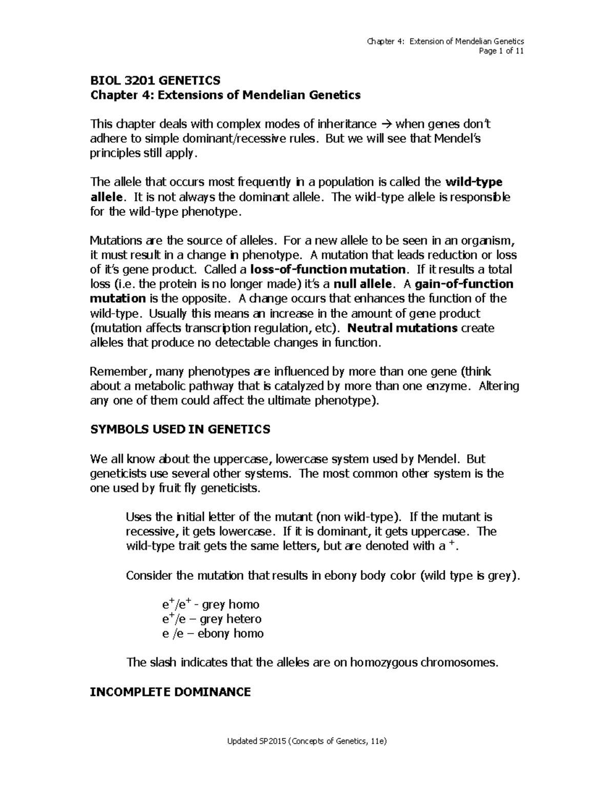 BIOL 3201 Chapter 4 - Advanced Concepts in Mendelian Genetics - Studocu