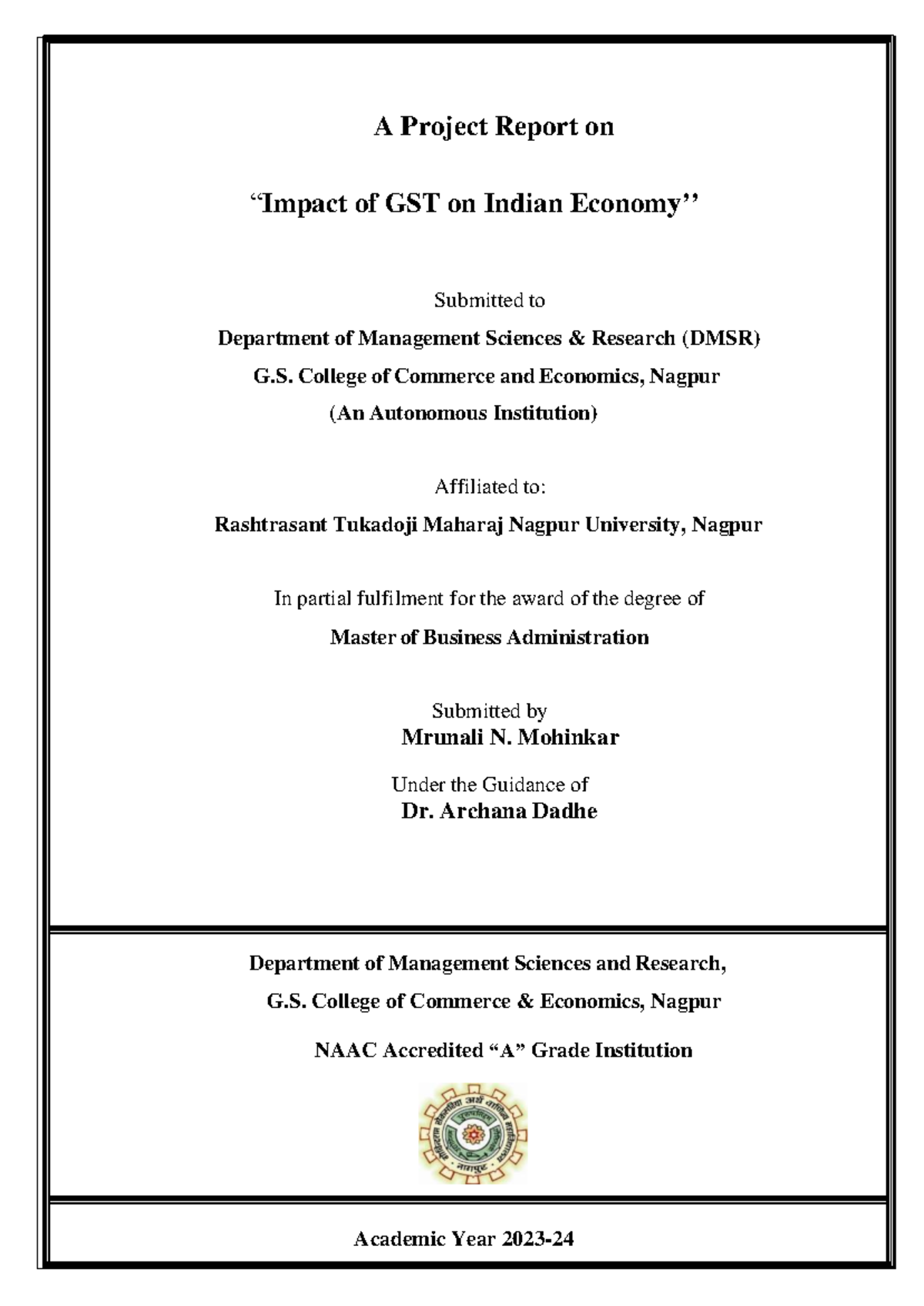 22- Mrunali- Mohinkar - This project is for gst - A Project Report on ...