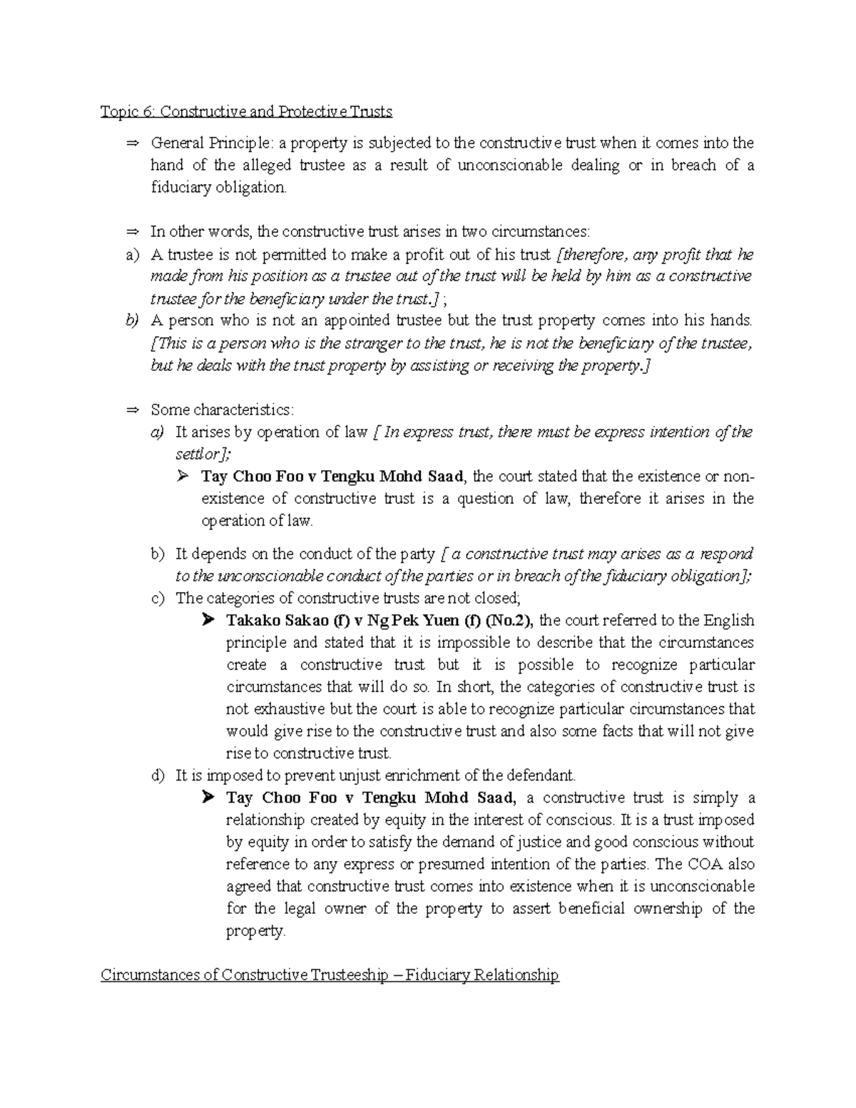 Equity & Trust I - Topic 6: Constructive and Protective Trusts ...