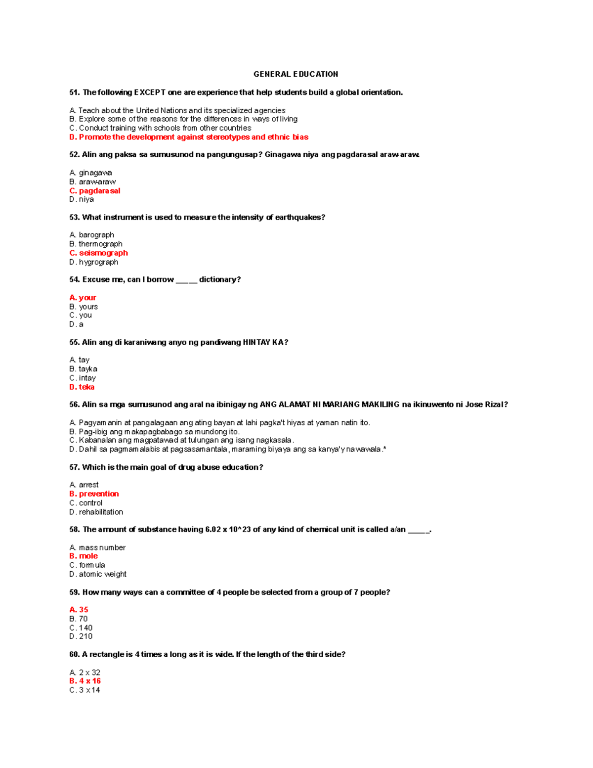 General Education - Set B: Quiz & Exercises Part 2 - Studocu
