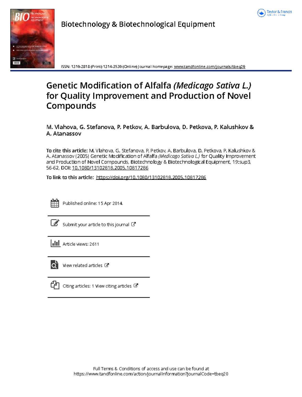 Genetic Modification of Alfalfa Medicago Sativa L. for Quality ...