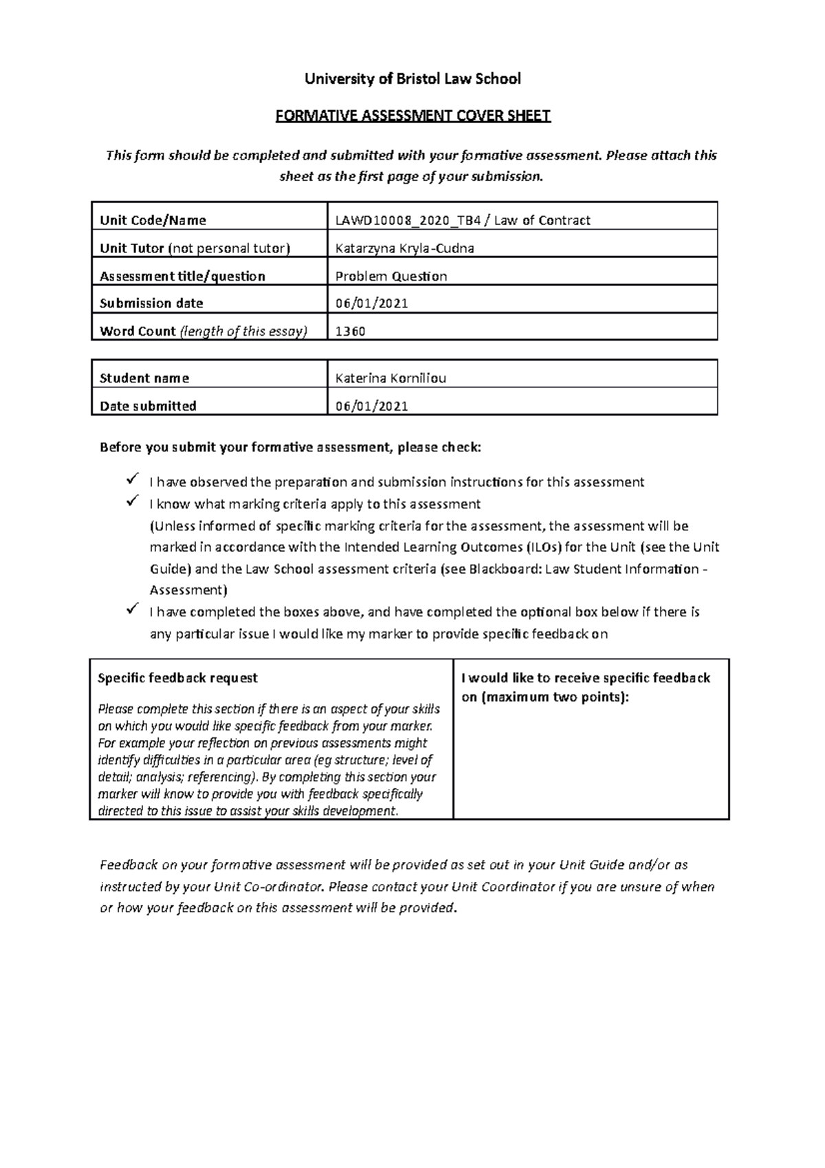 LAWD10008_2020_TB4 Formative Assessment - Contract Law Analysis - Studocu