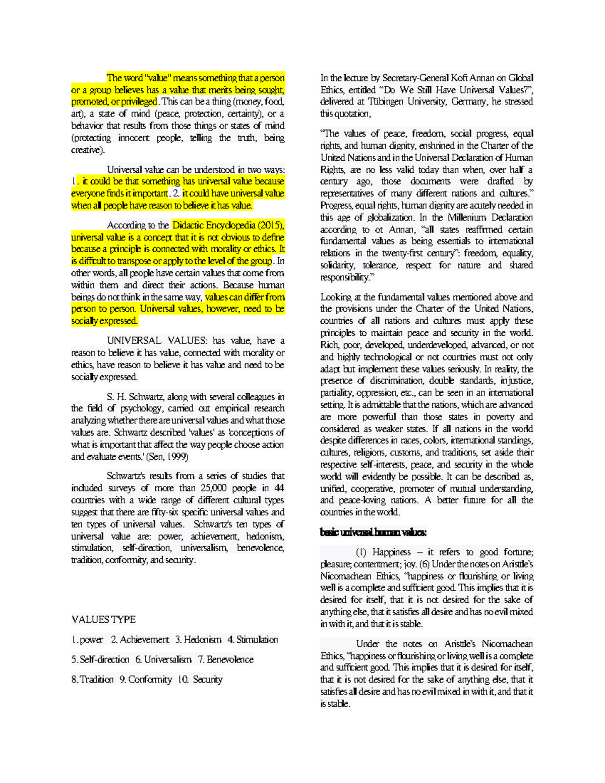 Ethics Module 6: Understanding Universal Values and Their Significance ...