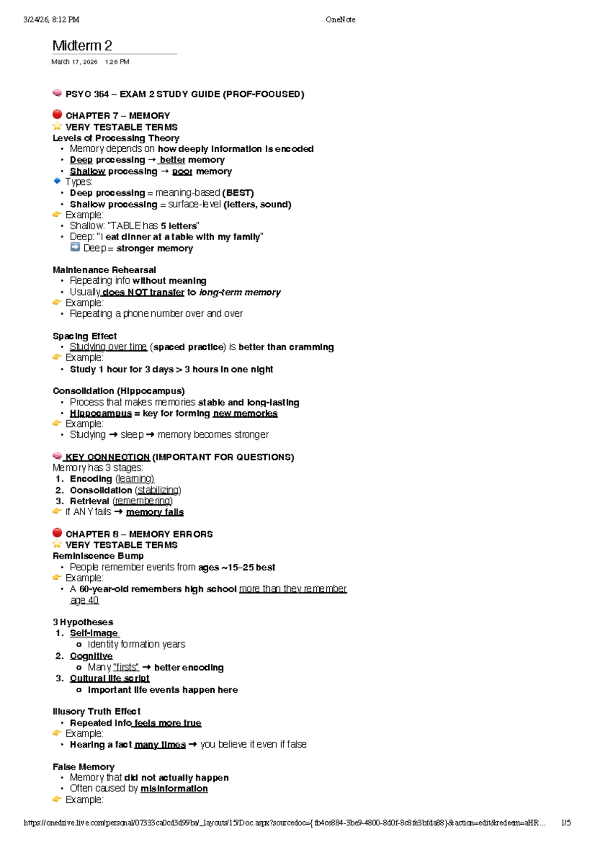 PSYC 364 Midterm 2 Study Guide: Memory Concepts and Errors - Studocu