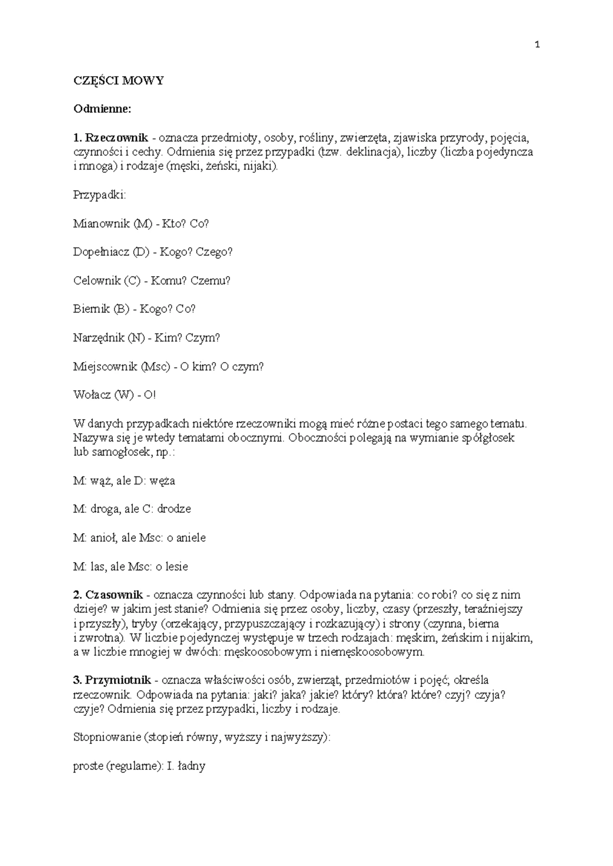 Części mowy - Klasa 5: Ćwiczenia i zasady gramatyczne - Studocu