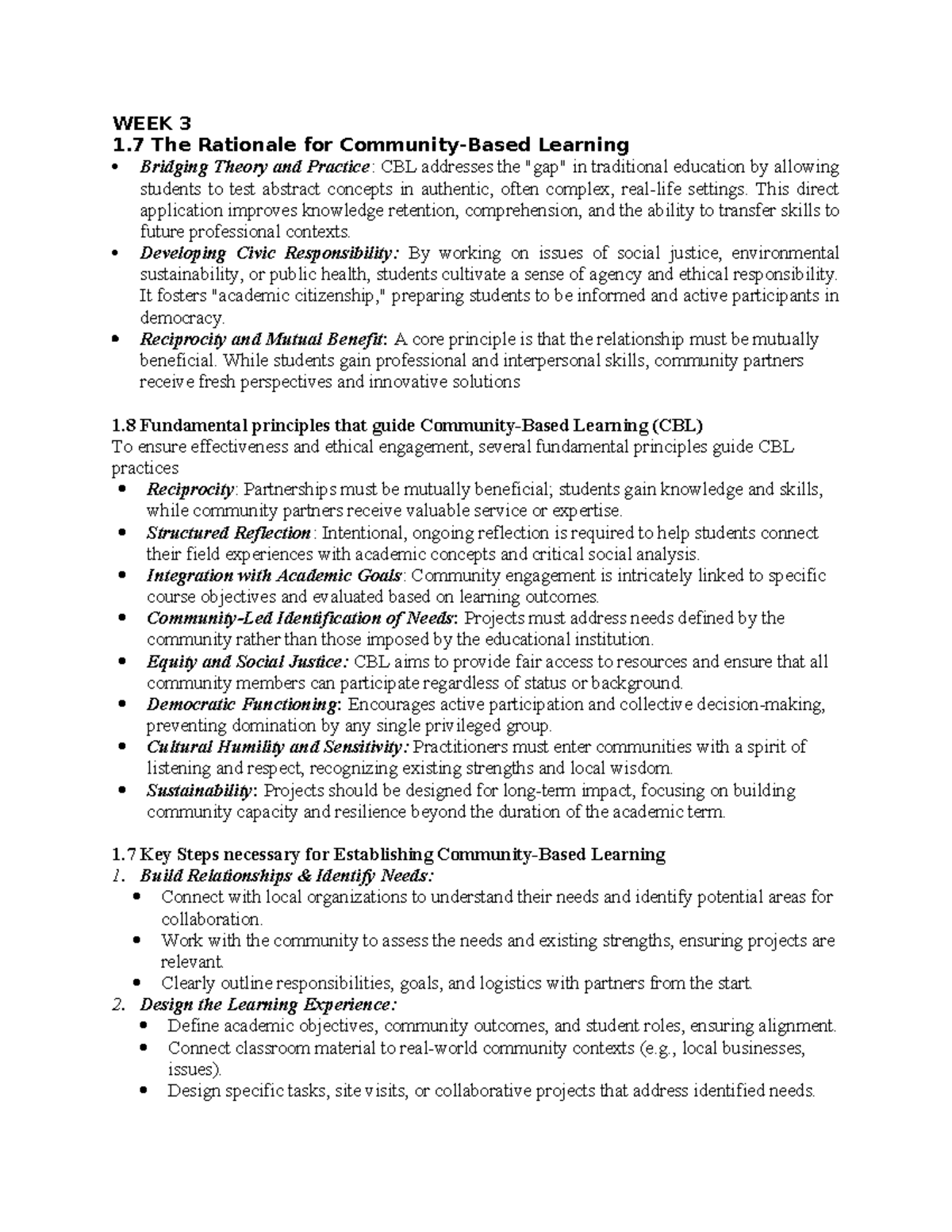 CBL 1.7 Week 3 Notes: Bridging Theory and Practice in Education - Studocu