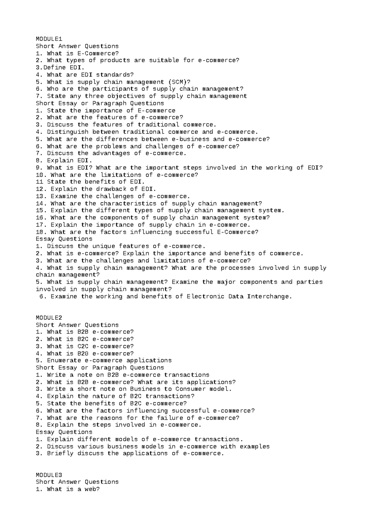 Ecommerce (ECO101) Module 1-4 Study Notes and Questions - Studocu