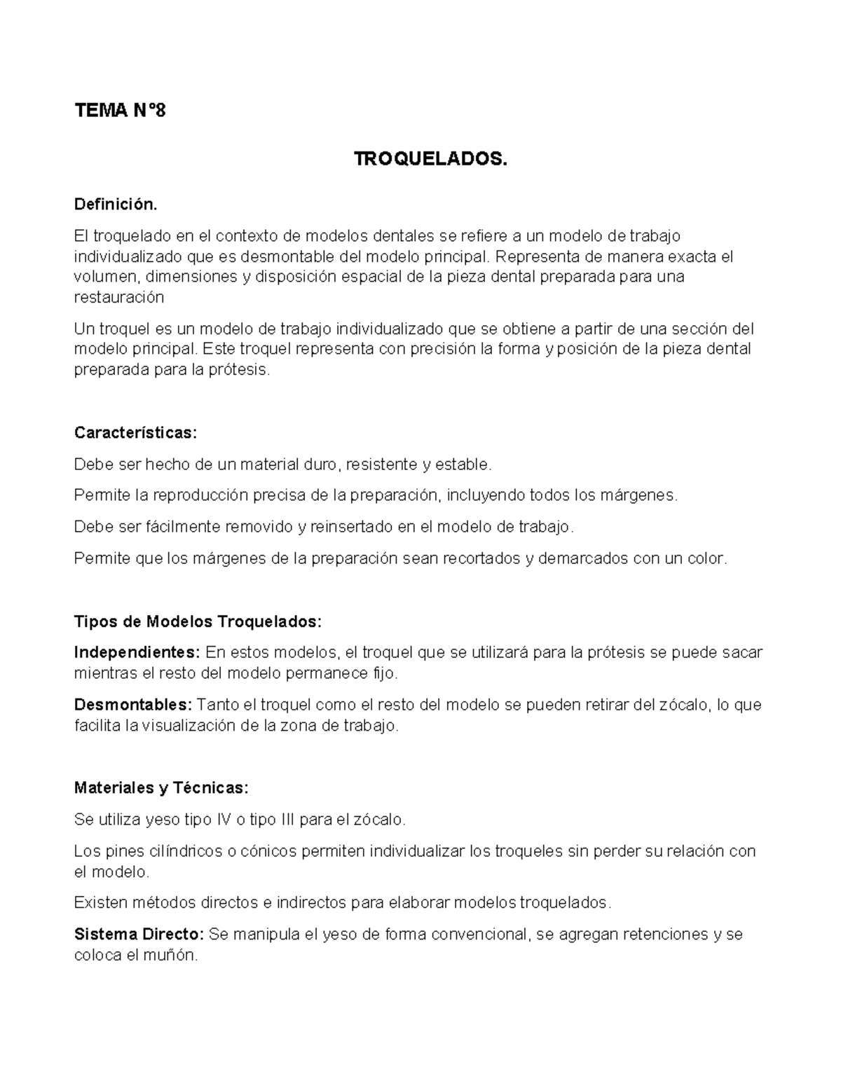 TEMA 8: Modelos Troquelados en Odontología y sus Técnicas - Document Preview