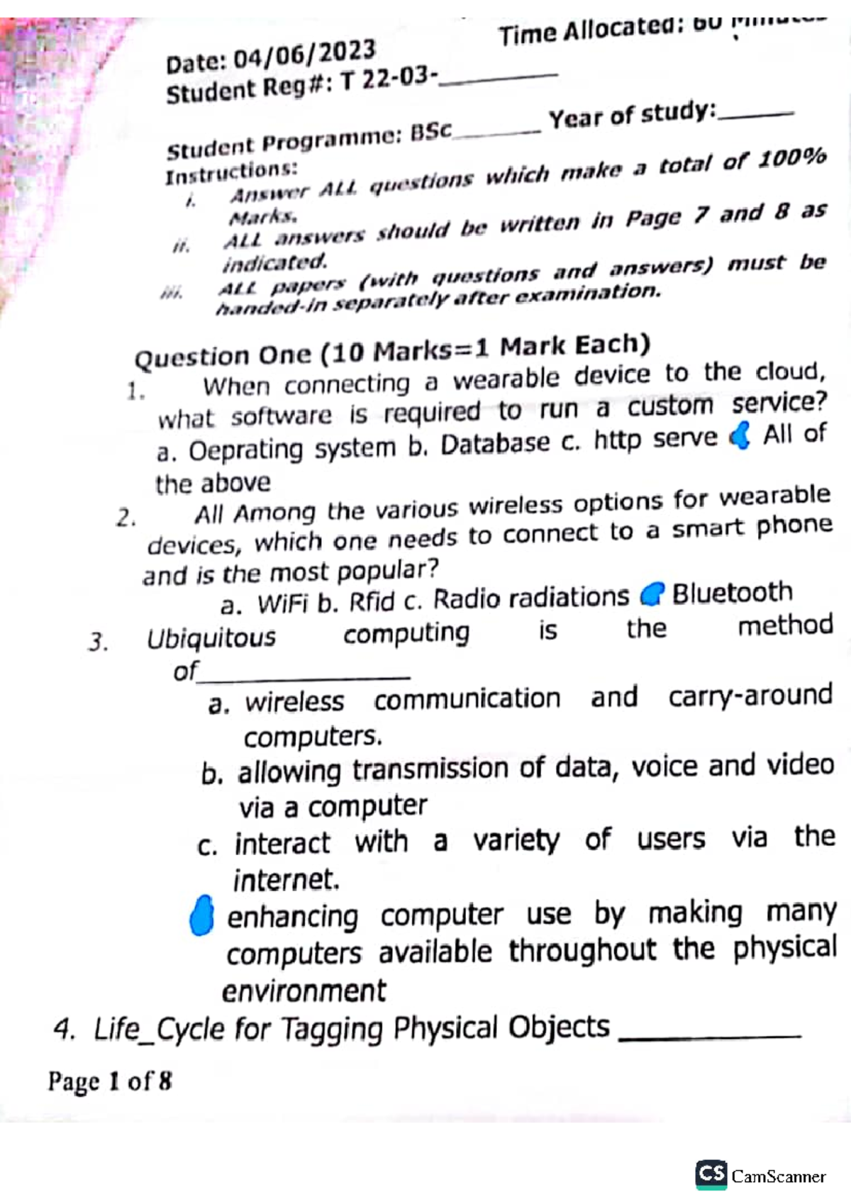 CG 121 Midterm Exam: Wearable Computing Questions and Answers - Studocu