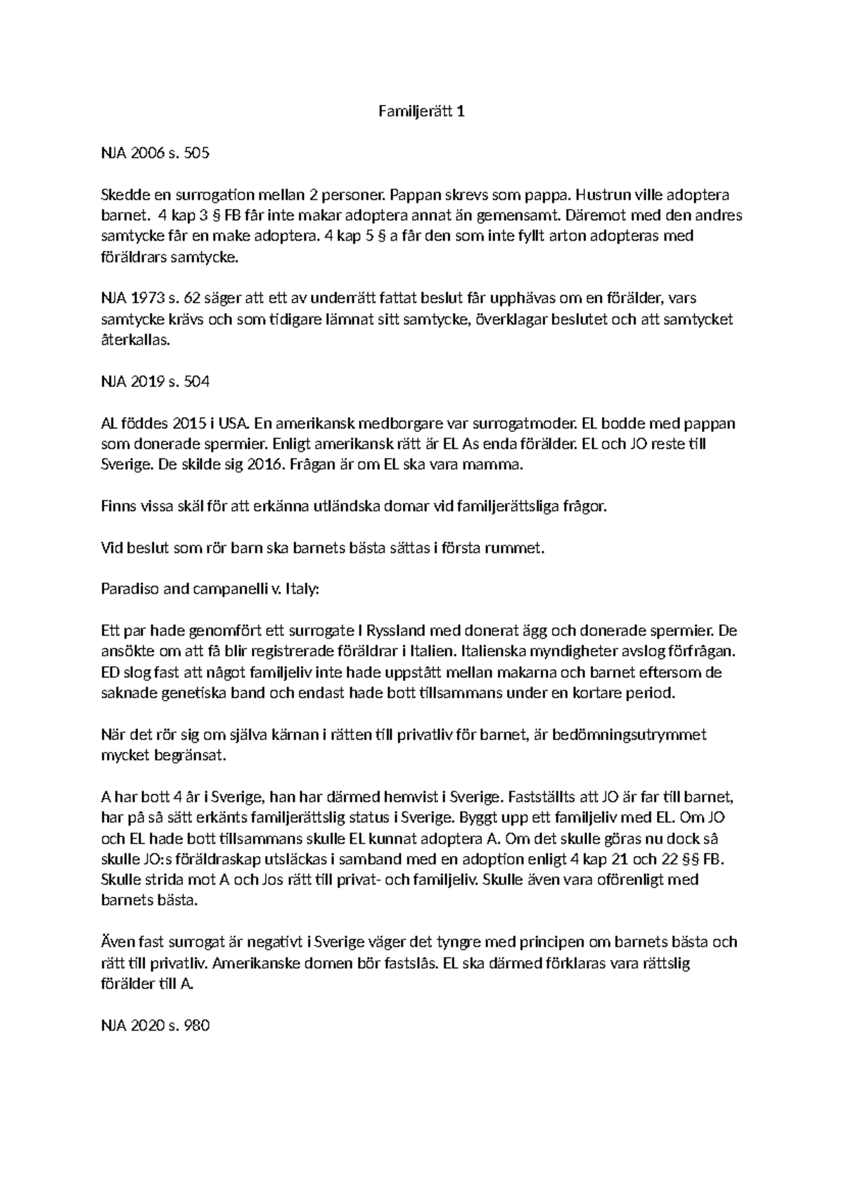 Familjerätt I - Surrogat och Adoptioner: Fallstudier och Bedömningar ...