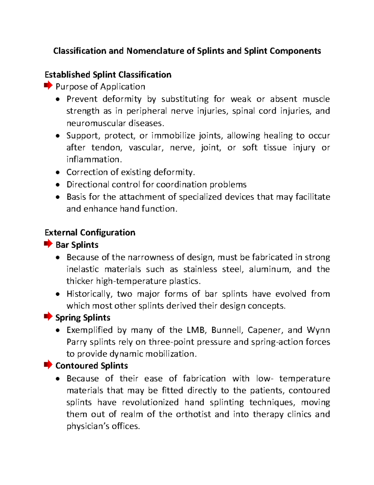 Classification and Nomenclature of Splints - OT 501 Lecture Notes - Studocu