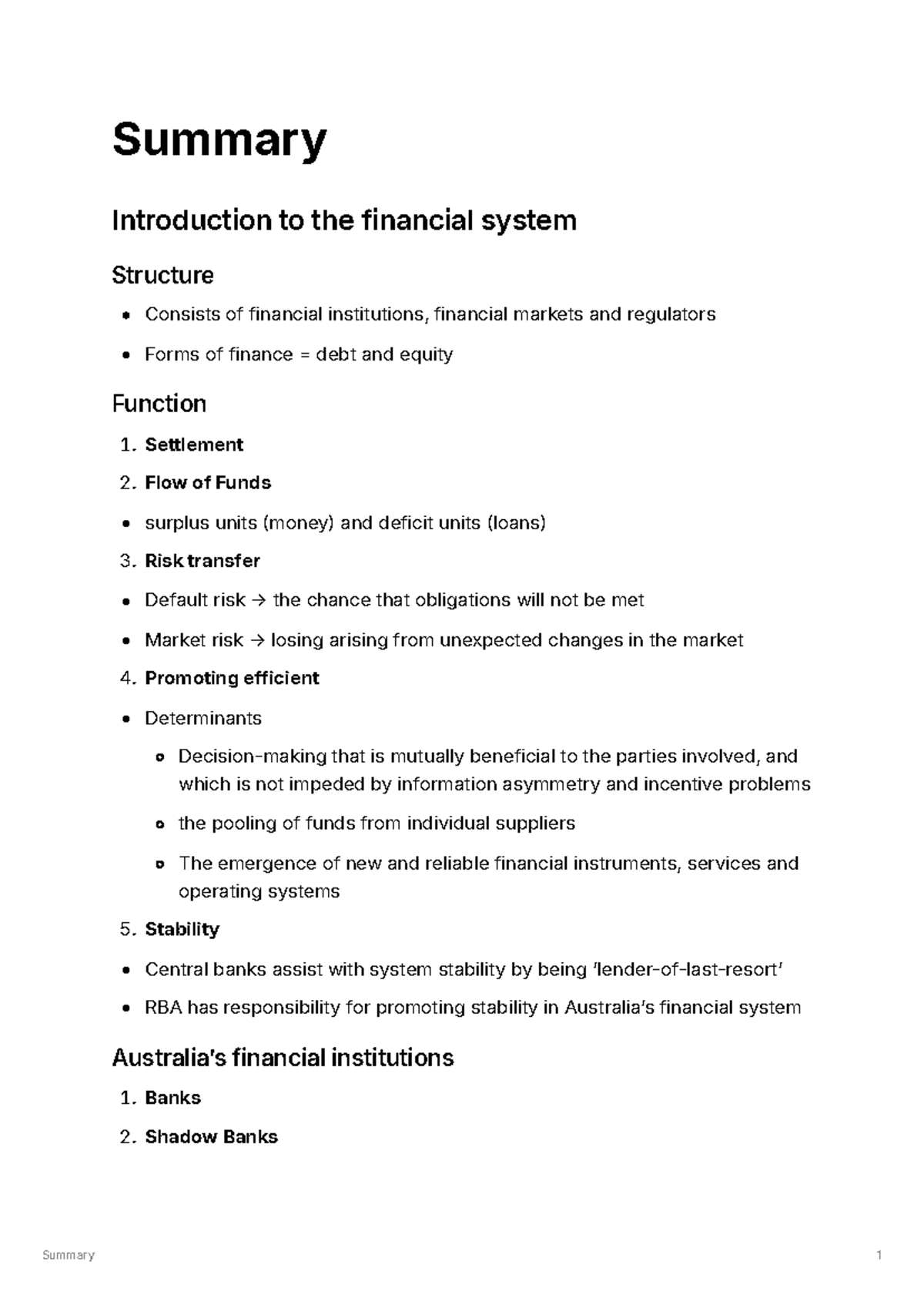 The Financial System Summary: Key Concepts and Structures - Studocu