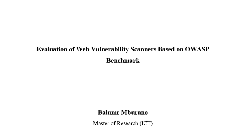 Evaluation of Web Vulnerability Scanners Using OWASP Benchmark (ICT ...