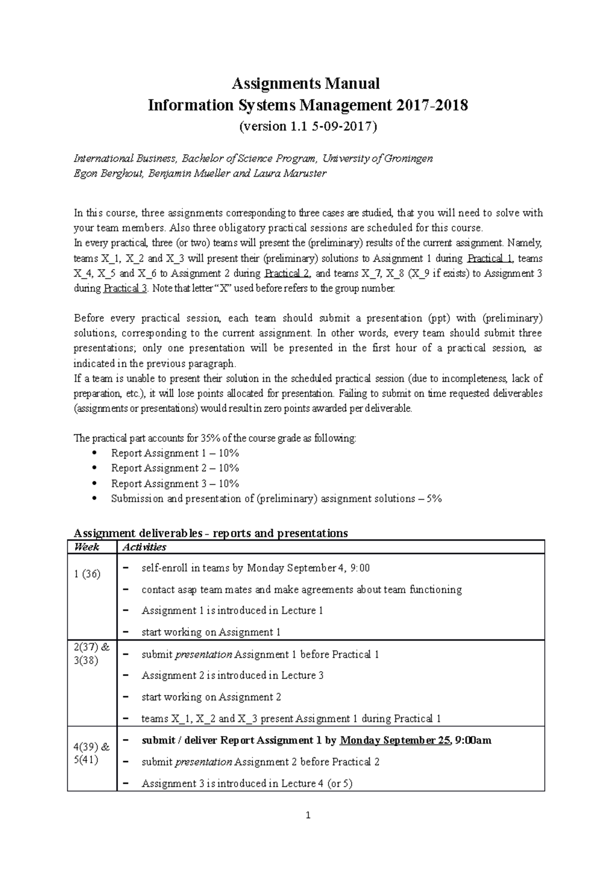 Assignment 1 ISM 2017-2018 - Assignments Manual Information Systems ...