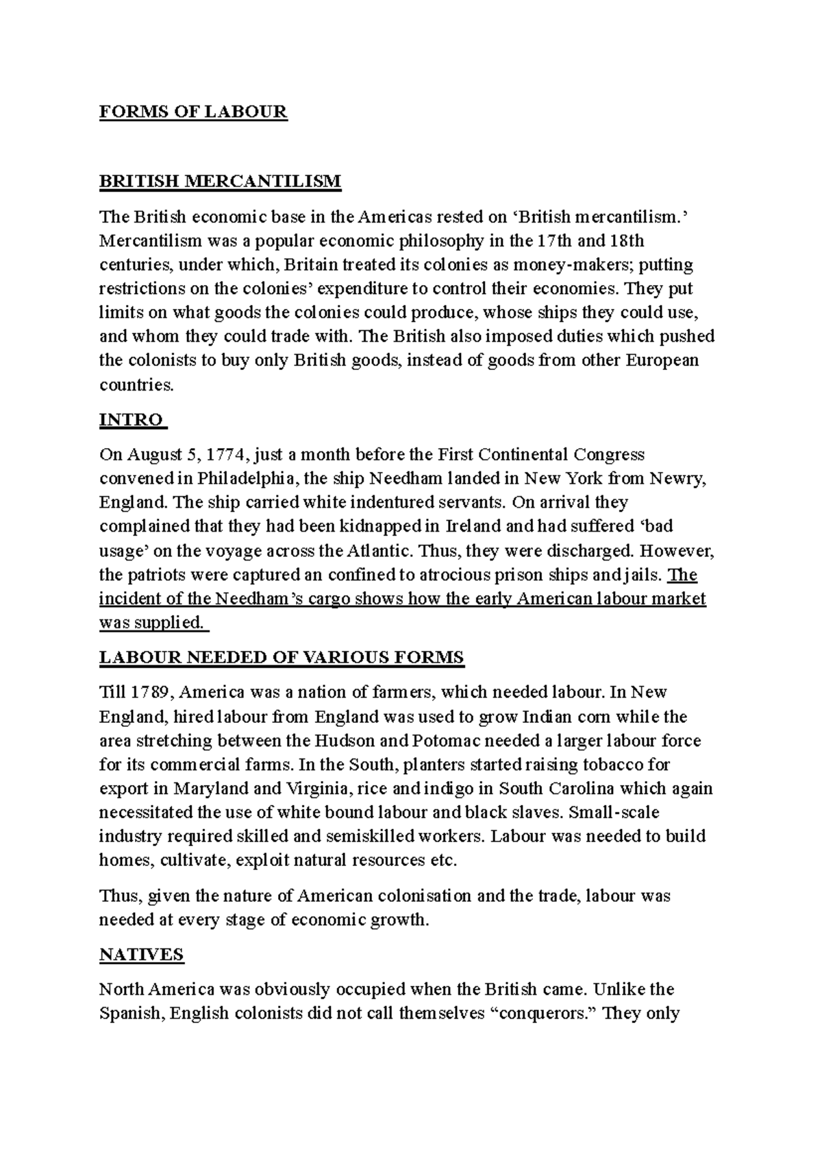 Forms of Labour in British Mercantilism - A Historical Overview - Studocu