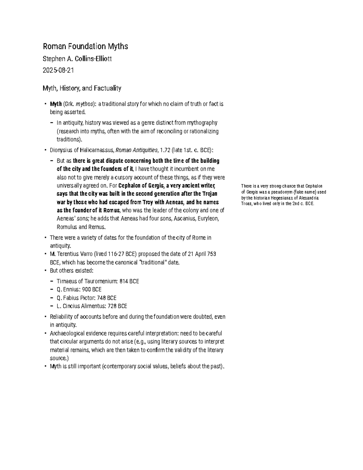 Roman Foundation Myths Analysis [CLAS 309 / HIEU 303] - Studocu
