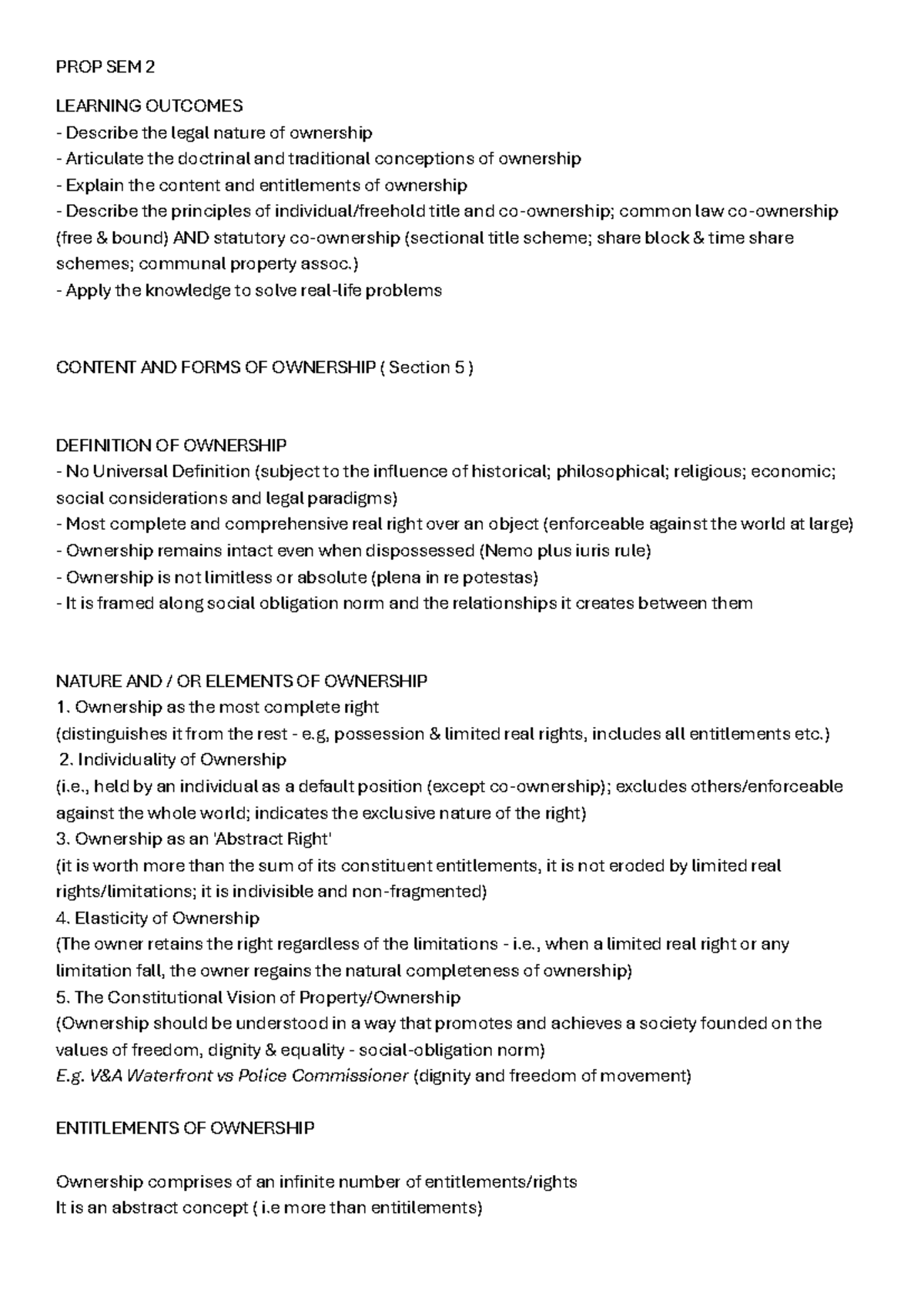 Property Law SEM 2: Ownership Concepts and Limitations - Studocu