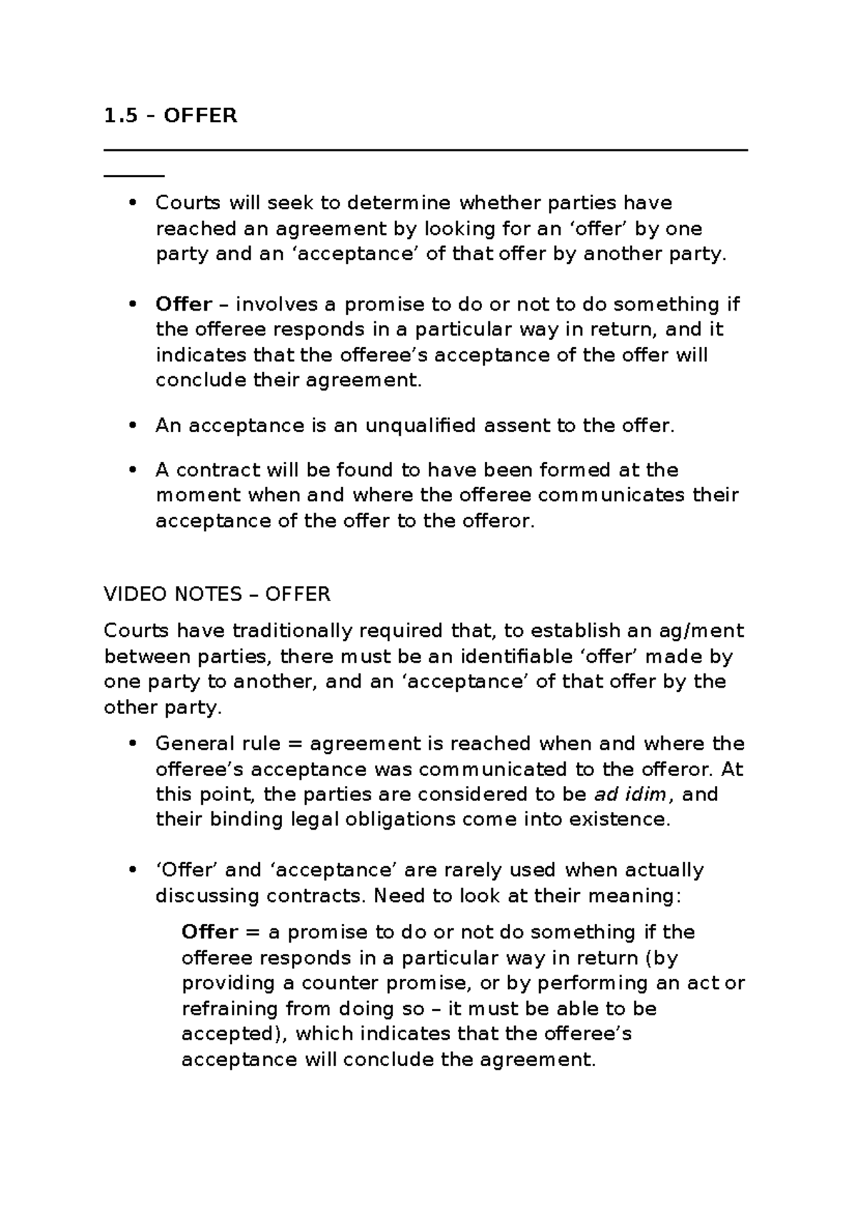 Contract Law Overview: Offer and Acceptance Principles - Studocu