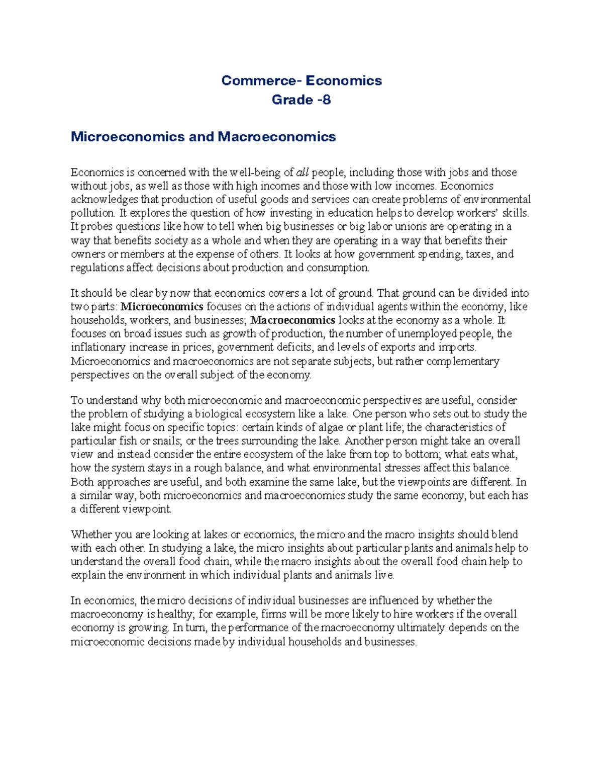 Micro and Macro Economics Overview - Concepts and Principles - Studocu