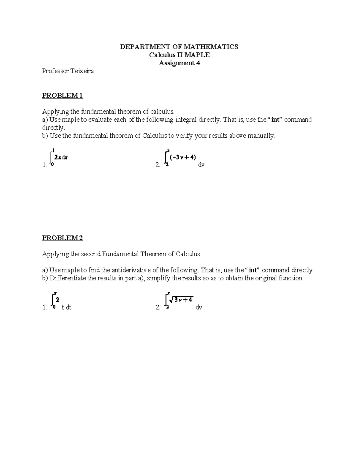 LAB 4 - math - DEPARTMENT OF MATHEMATICS Calculus II MAPLE Assignment 4 ...