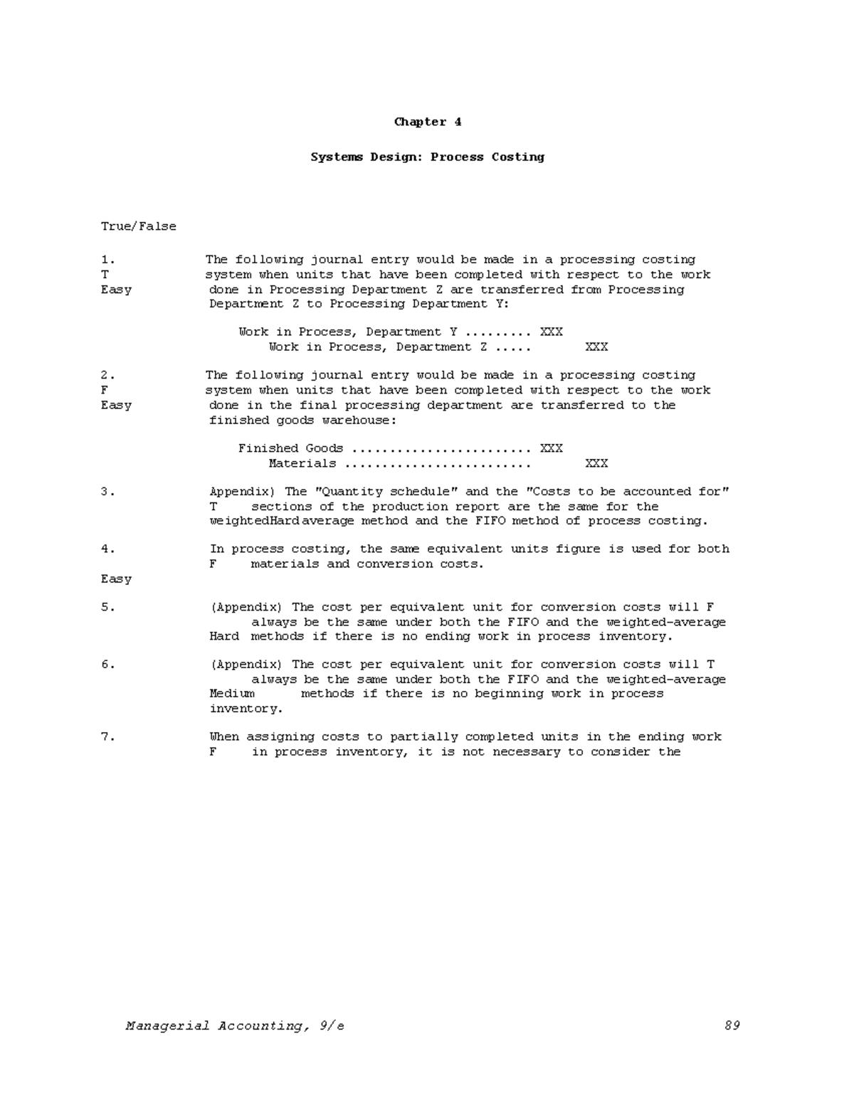 285679426 Test Bank Chapter 4 Process Costing - Chapter 4 Systems ...