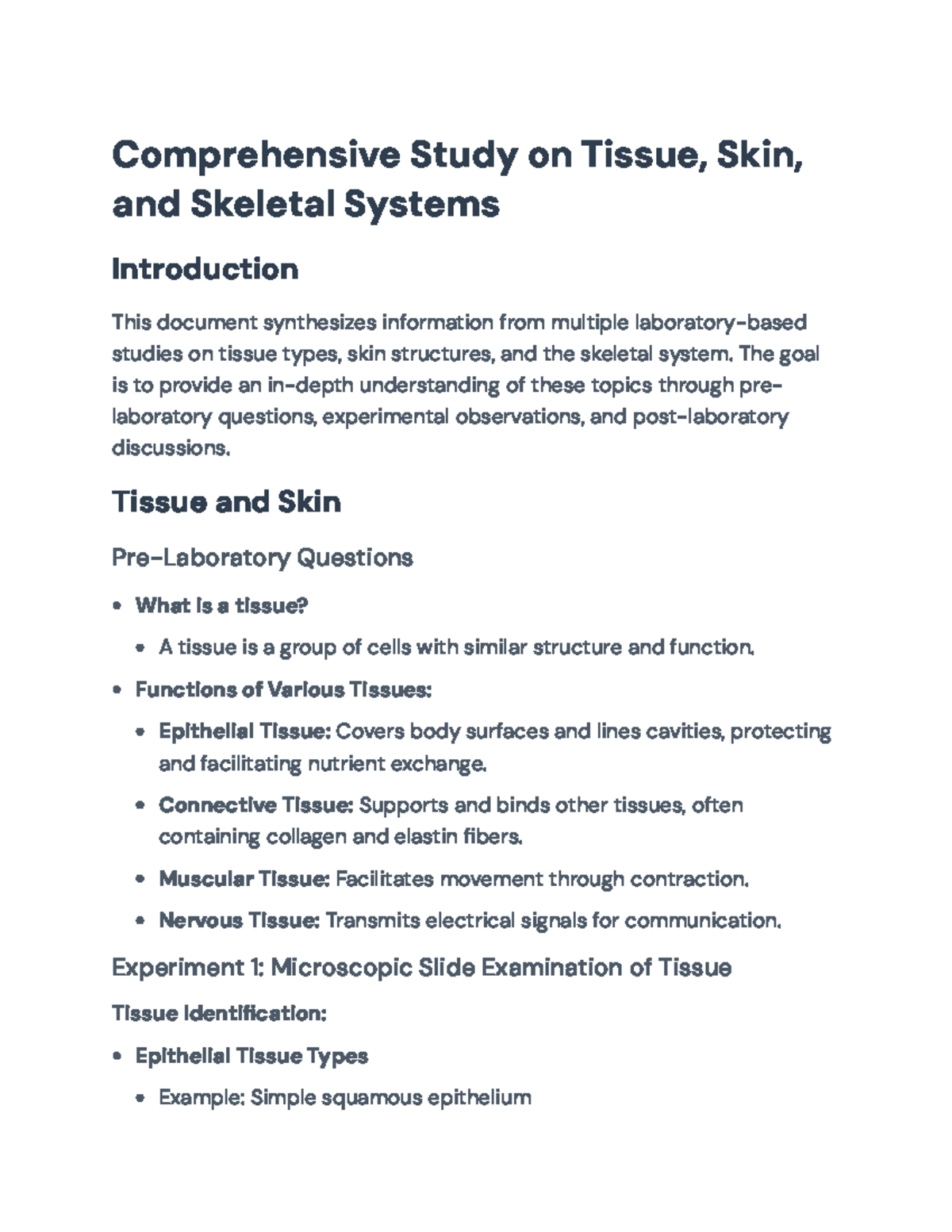 Comprehensive Lab Exam Study on Tissue, Skin, and Skeletal Systems ...