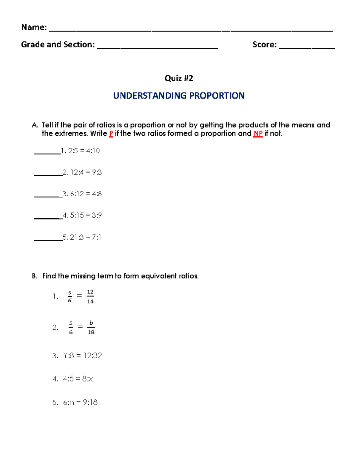 Quiz-Understanding Proportion - Name