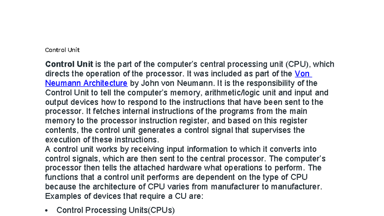 Control Unit Overview: Functions & Types Explained - Studocu